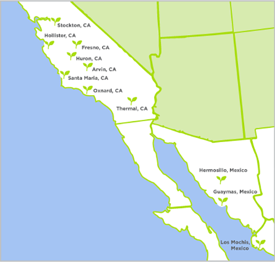 Growing Locations in California and Mexico